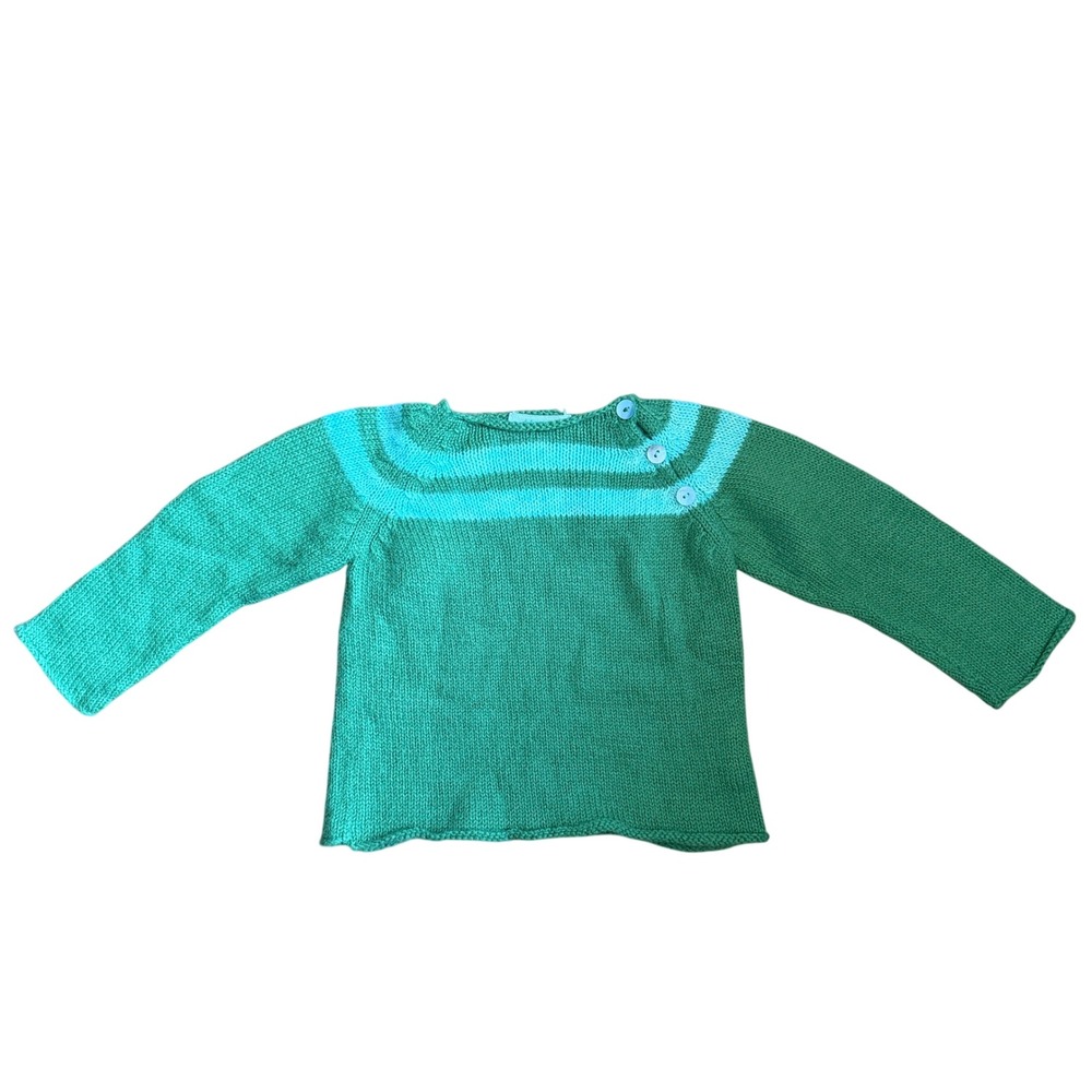 blabla Green Knit Striped Yoke Sweater with Elbow Patches Kids‎ 12M